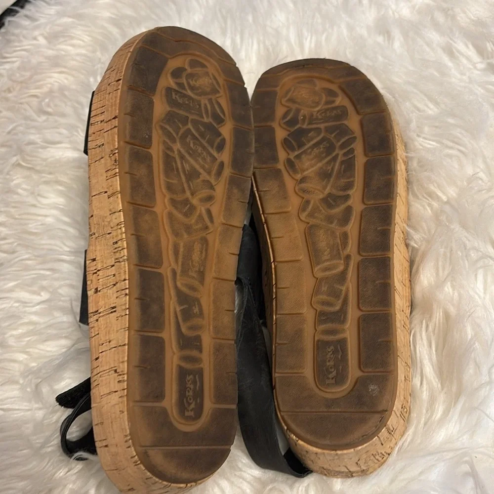 Korks Kork Ease Black Leather Sandals Sz 10